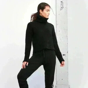 Derek Lam Loc Athleta Black Chunky Knit Turtleneck Oversized Sweater Size Large